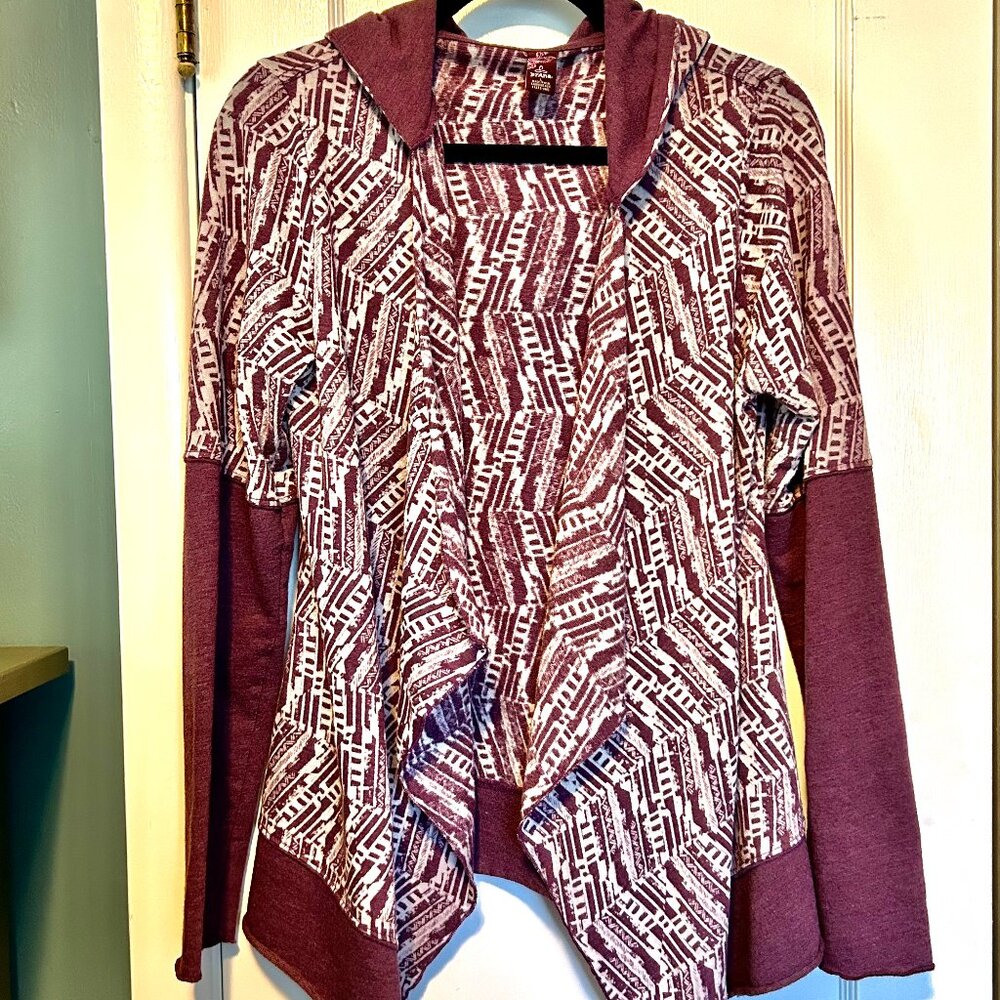 Prana Purple Hooded Drape-Front Cardigan Size L